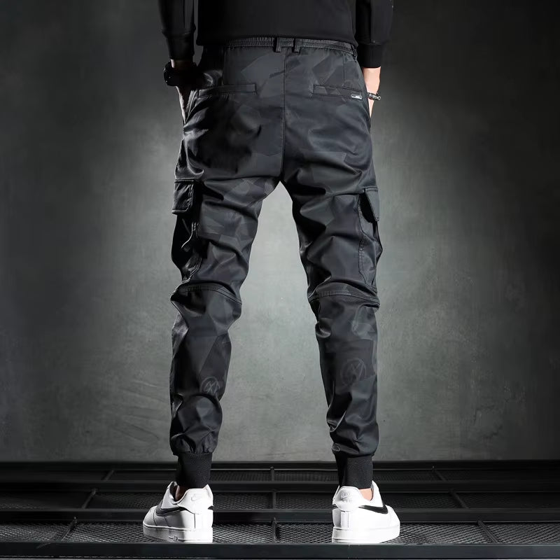 Men'S New Spring Fall Thin Military Tactics Camouflage Slim Korean Elastic Waist Fashion Trend Foot Binding Work Casual Pants