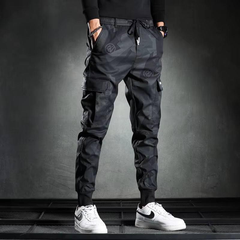 Men'S New Spring Fall Thin Military Tactics Camouflage Slim Korean Elastic Waist Fashion Trend Foot Binding Work Casual Pants